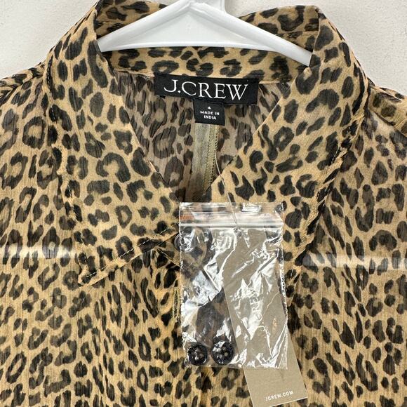 J.Crew Sheer Leopard Print Shirt Crinkle Chiffon Cupro Blouse Brown US 4 NWT - Picture 5 of 11